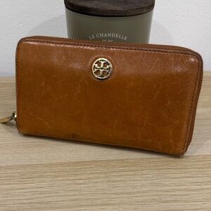 Brown Leather Wallet with Gold Logo